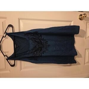 Express xl Blue/ dark teal- Sleeveless Tank Top with Black Beaded Embellishments